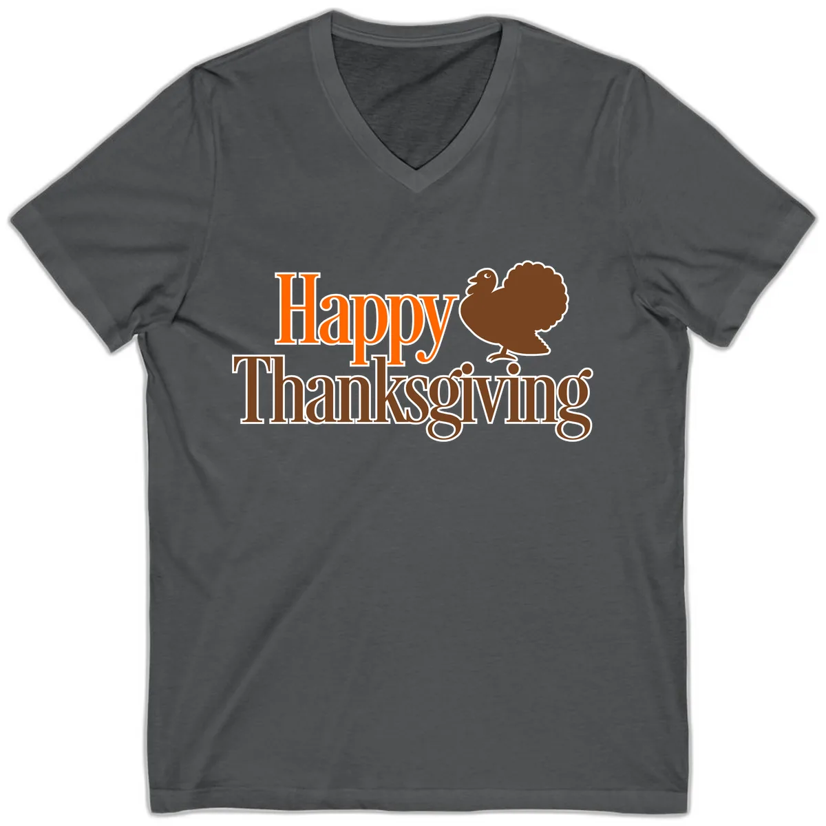 Happy Thanksgiving Turkey Illustration V-Neck in Asphalt