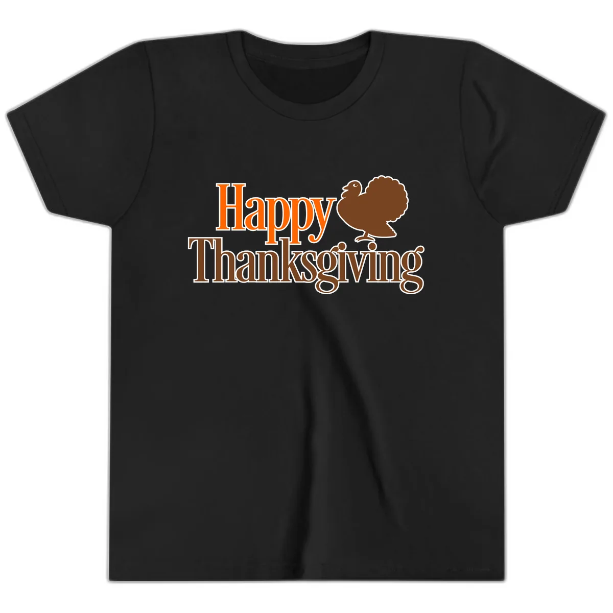 Happy Thanksgiving Turkey Illustration Youth T-Shirt in Black