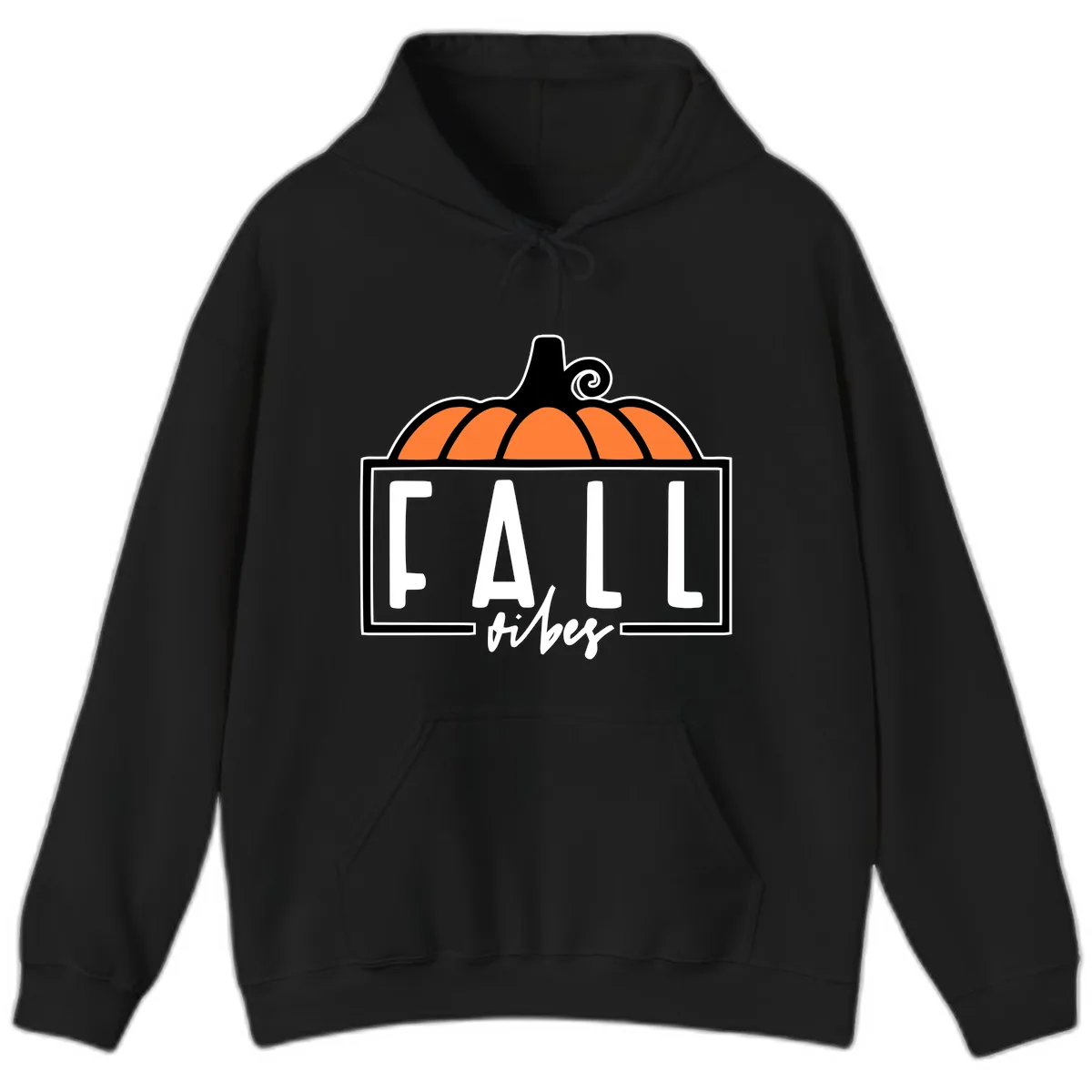 Fall Vibes Pumpkin Typography Hoodie in Black