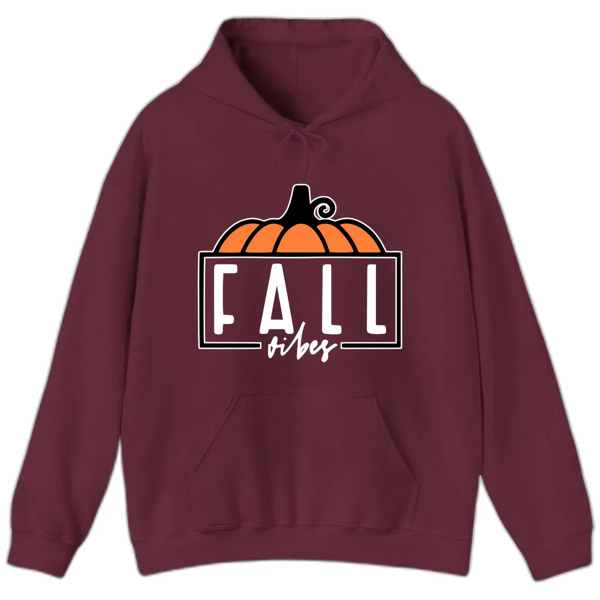 Fall Vibes Pumpkin Typography Hoodie in Maroon