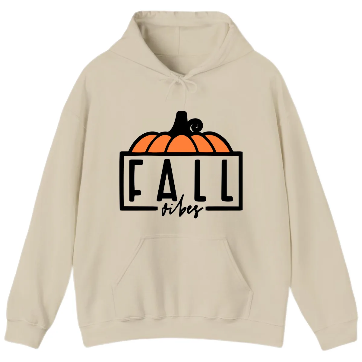 Fall Vibes Pumpkin Typography Hoodie in Sand