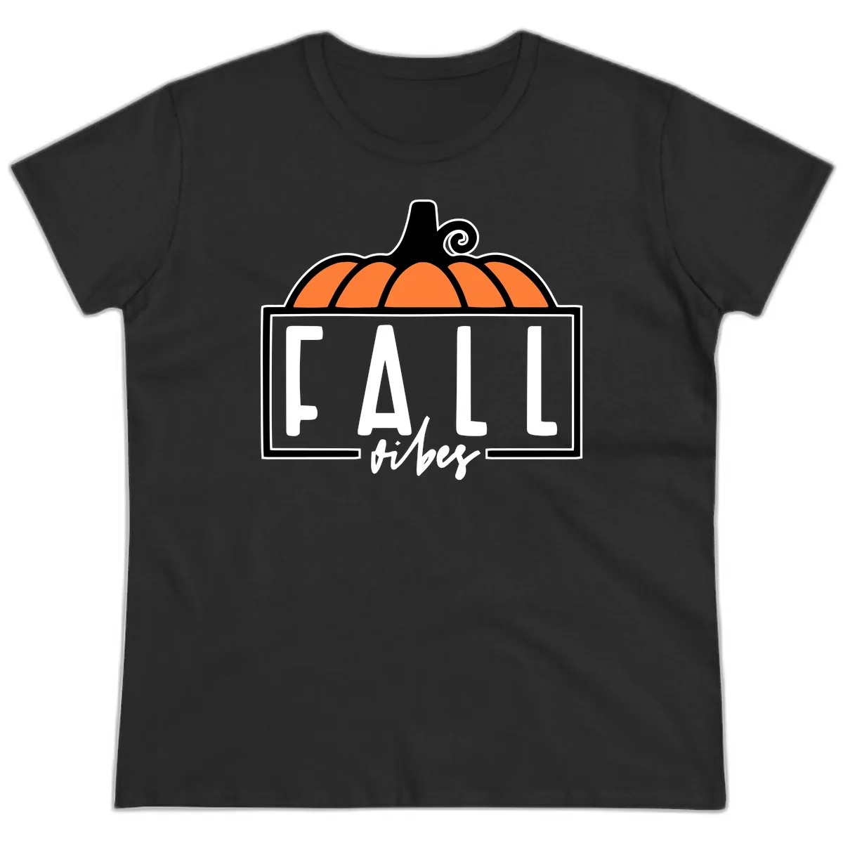 Fall Vibes Pumpkin Typography Ladies Tee in Black