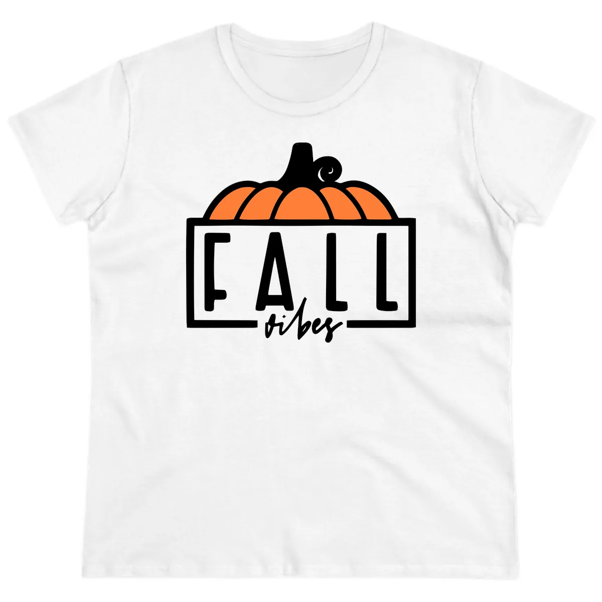 Fall Vibes Pumpkin Typography Ladies Tee in White