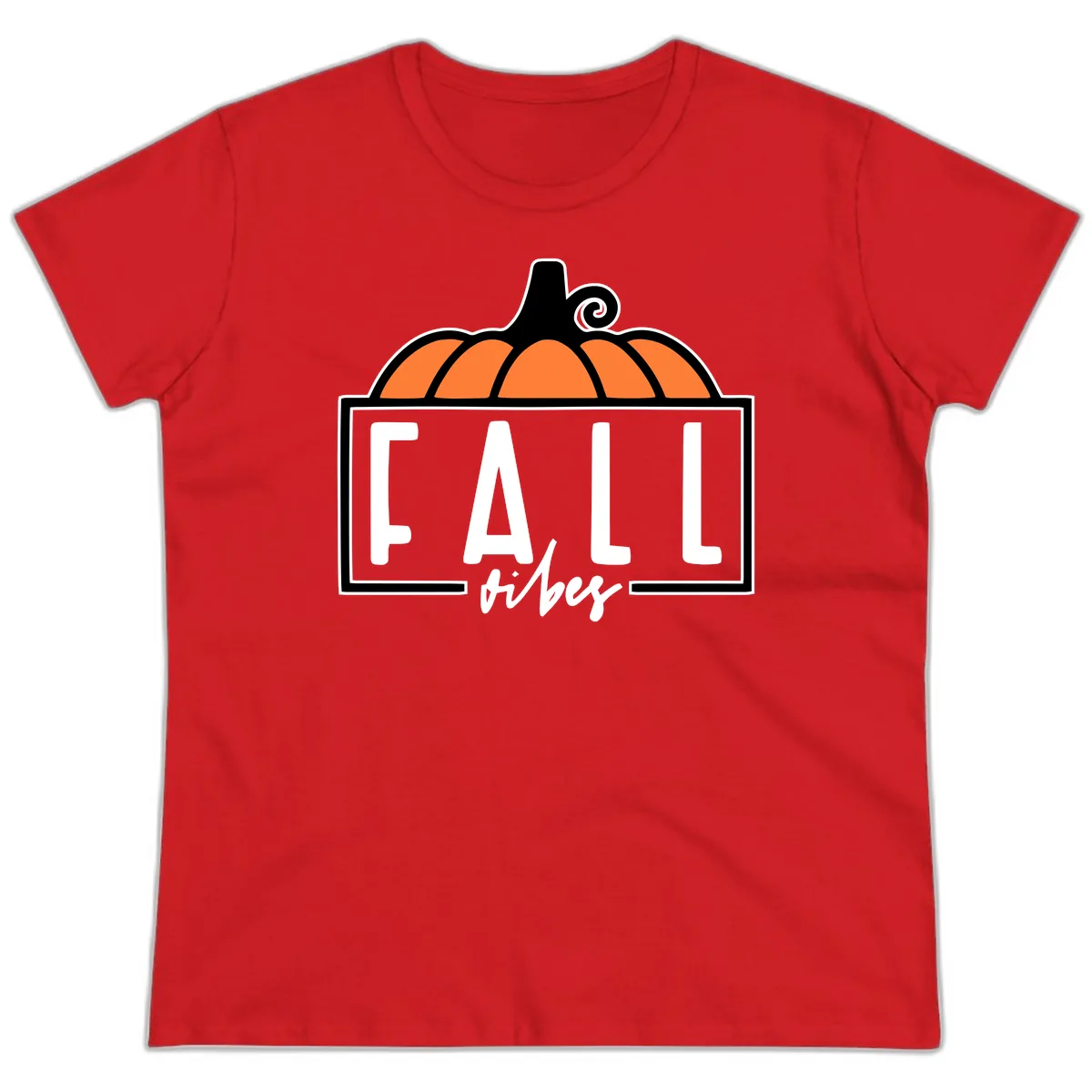Fall Vibes Pumpkin Typography Ladies Tee in Red