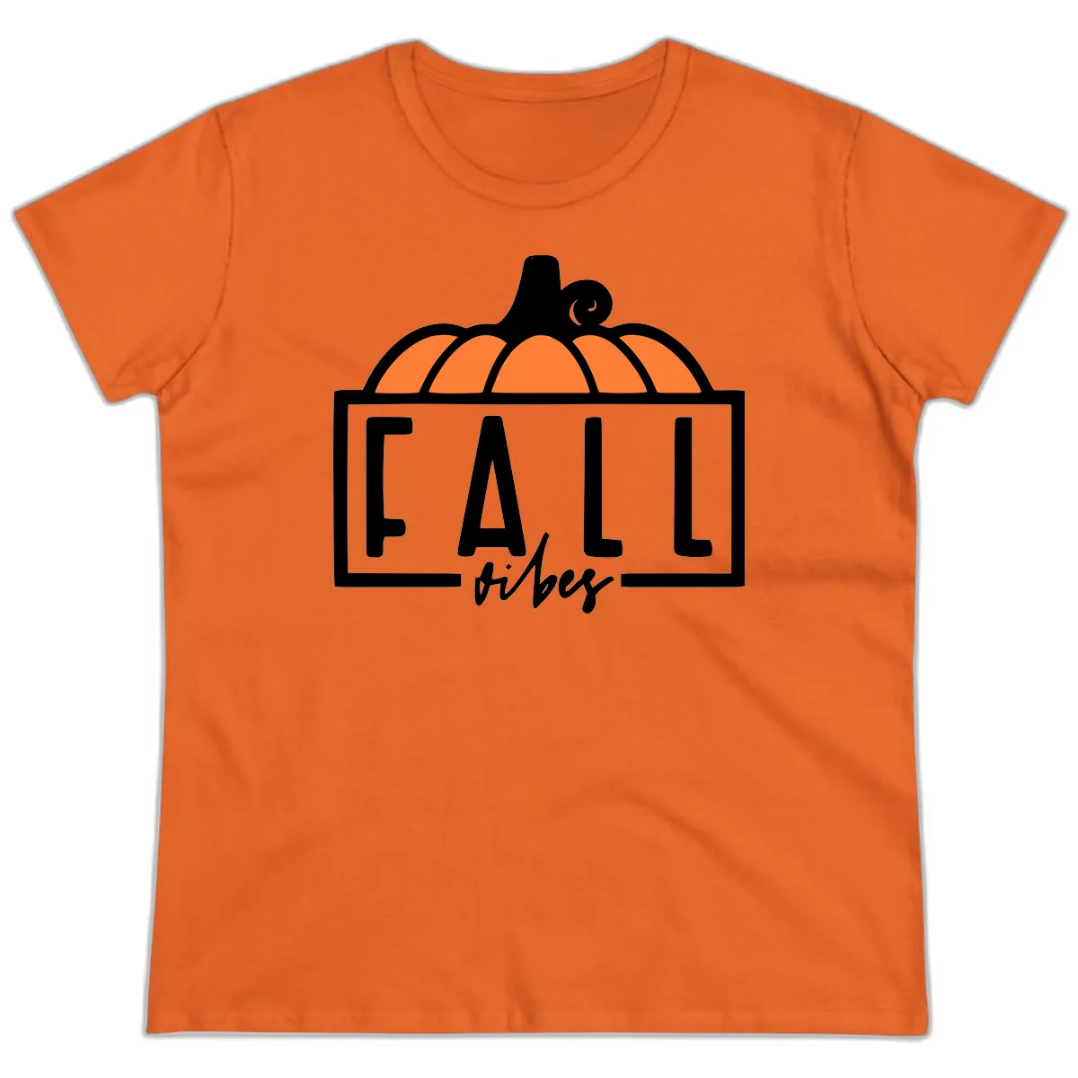 Fall Vibes Pumpkin Typography Ladies Tee in Orange