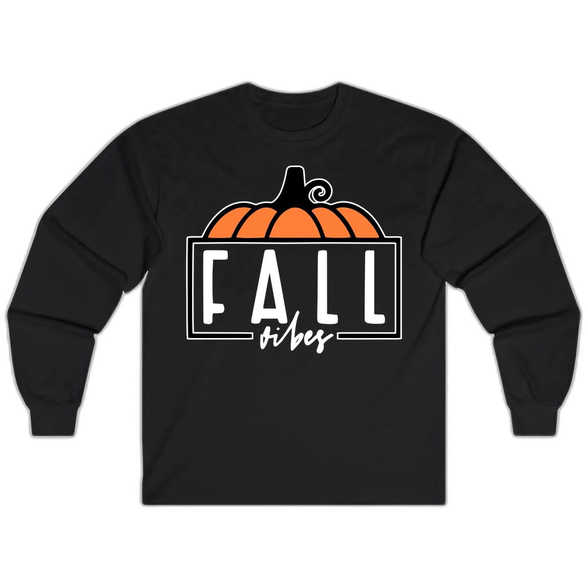 Fall Vibes Pumpkin Typography Long Sleeve in Black