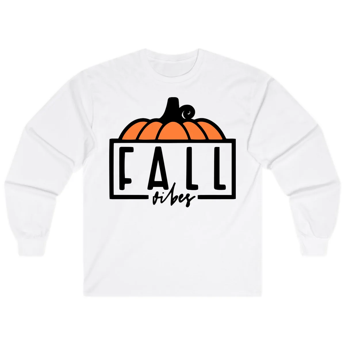 Fall Vibes Pumpkin Typography Long Sleeve in White