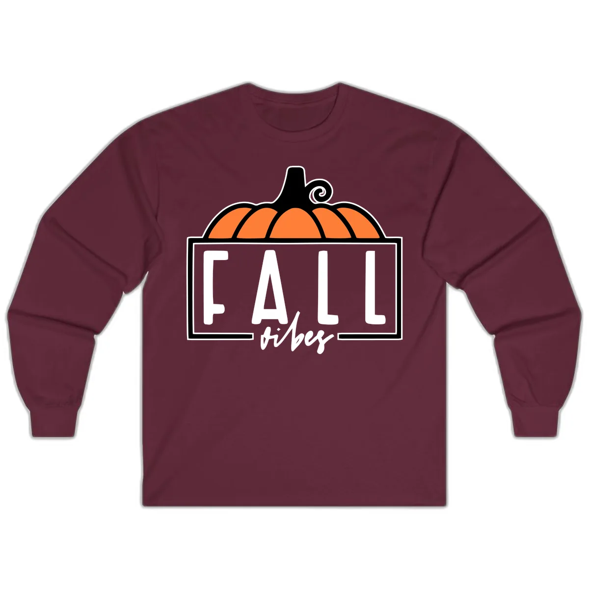 Fall Vibes Pumpkin Typography Long Sleeve in Maroon