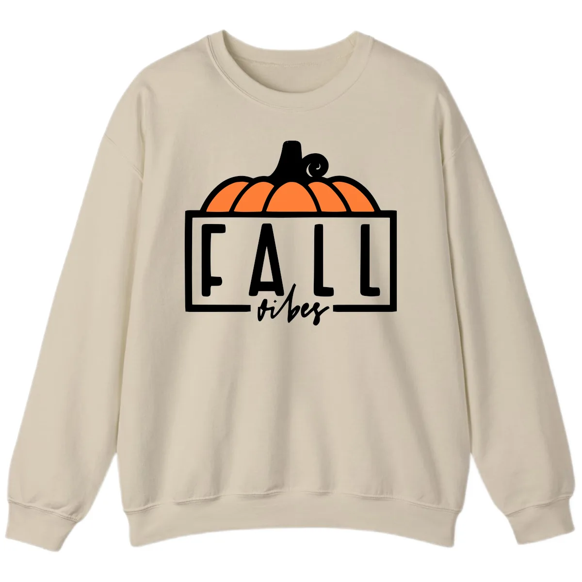 Fall Vibes Pumpkin Typography Sweatshirt in Sand