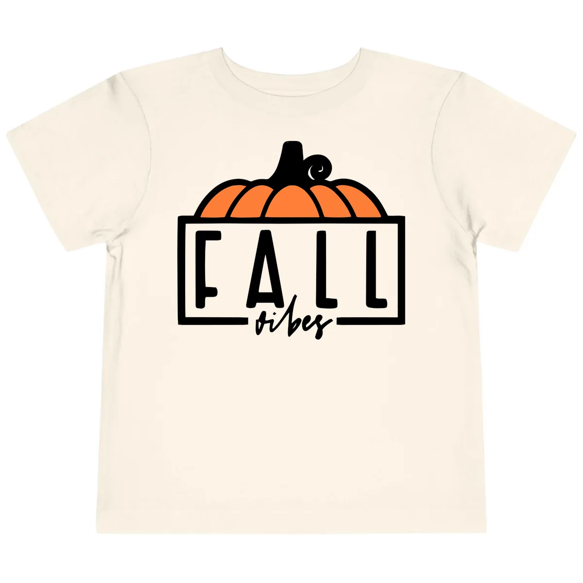 Fall Vibes Pumpkin Typography Toddler T-Shirt in Natural
