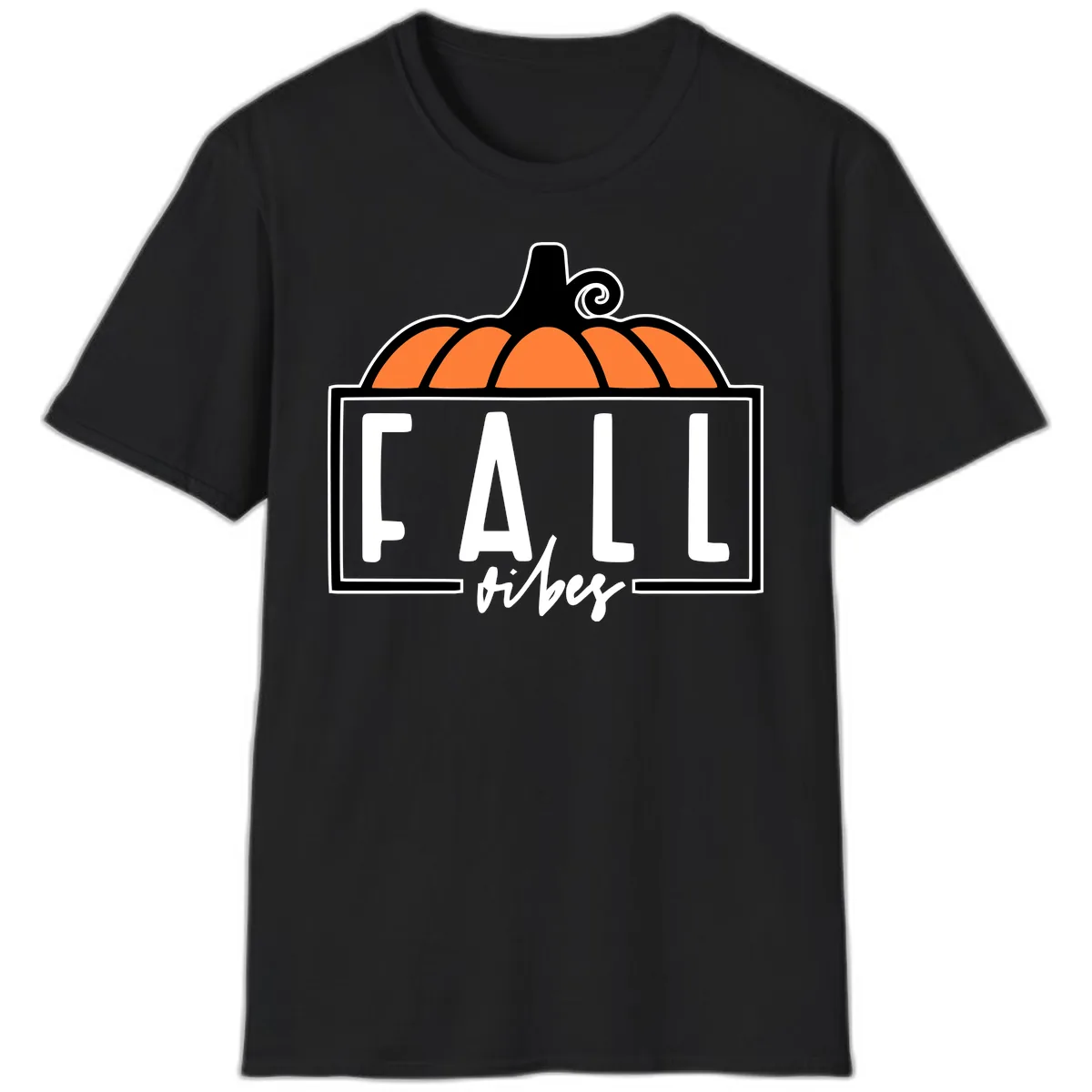 Fall Vibes Pumpkin Typography T-Shirt in Black