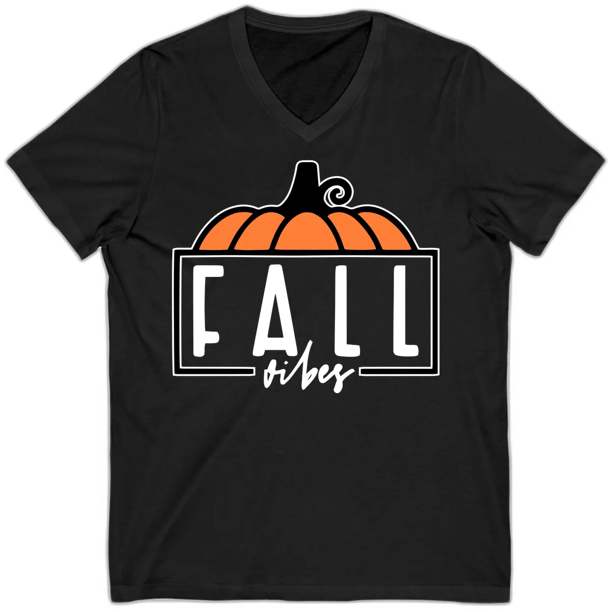 Fall Vibes Pumpkin Typography V-Neck in Black