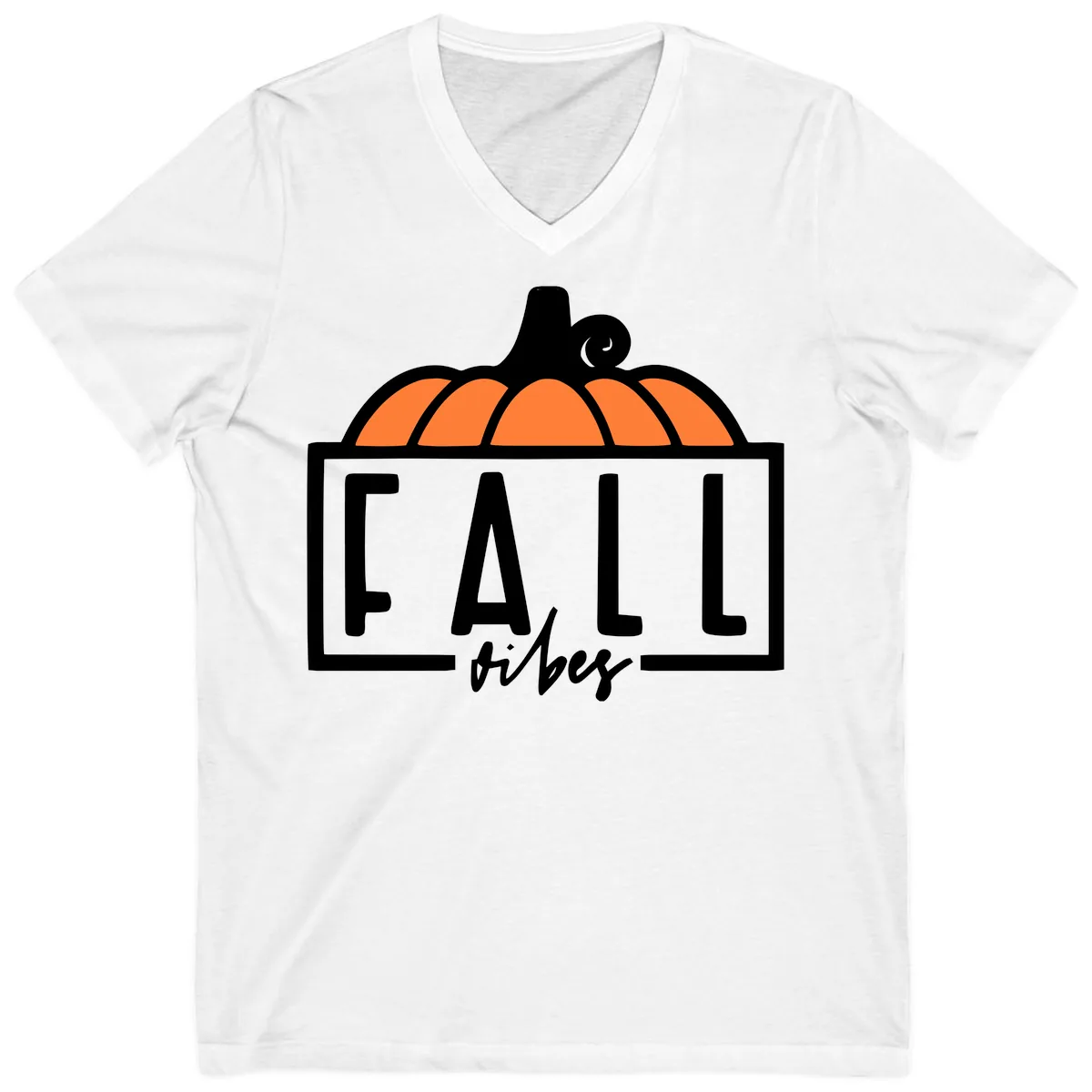 Fall Vibes Pumpkin Typography V-Neck in White