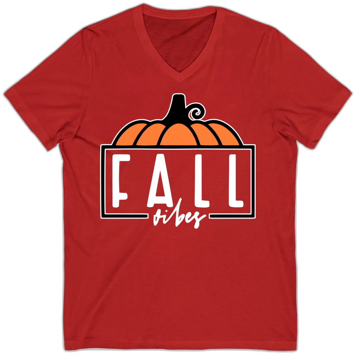 Fall Vibes Pumpkin Typography V-Neck in Red