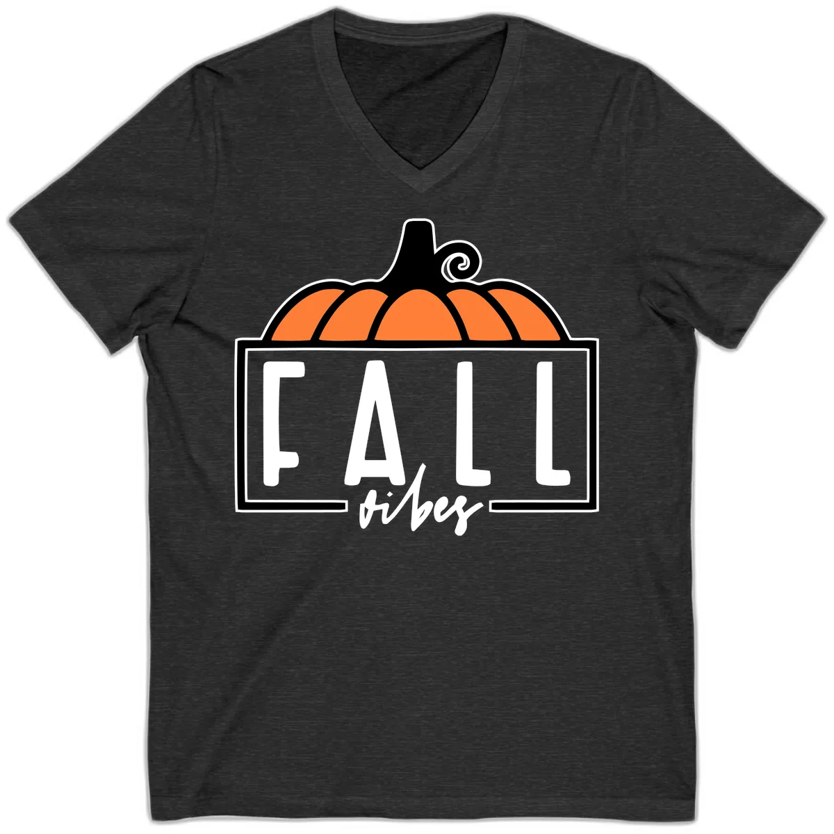 Fall Vibes Pumpkin Typography V-Neck in Dark Grey Heather