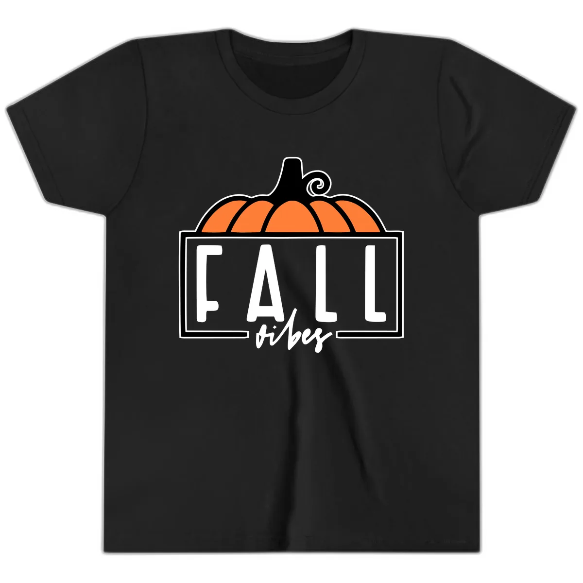 Fall Vibes Pumpkin Typography Youth T-Shirt in Black