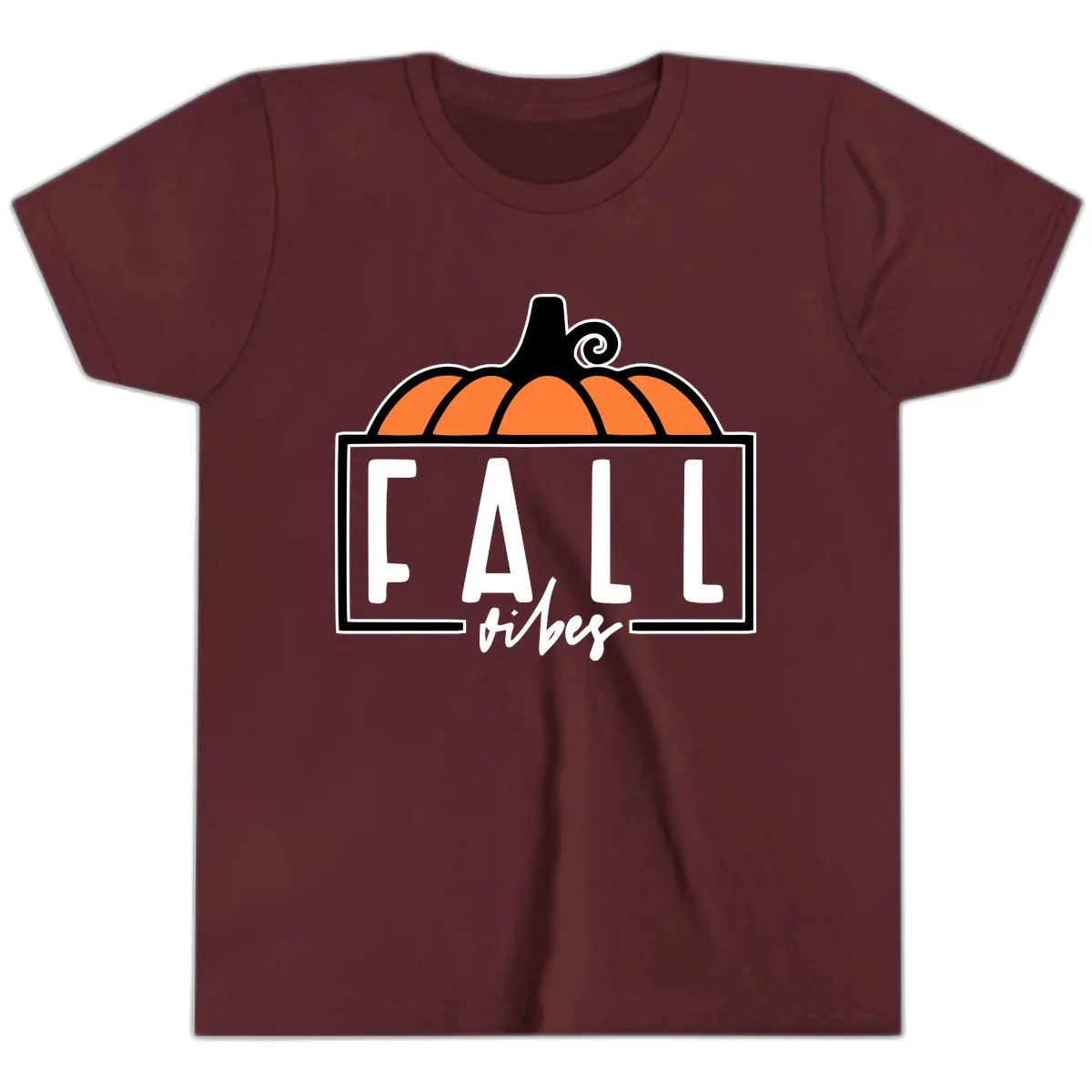 Fall Vibes Pumpkin Typography Youth T-Shirt in Maroon