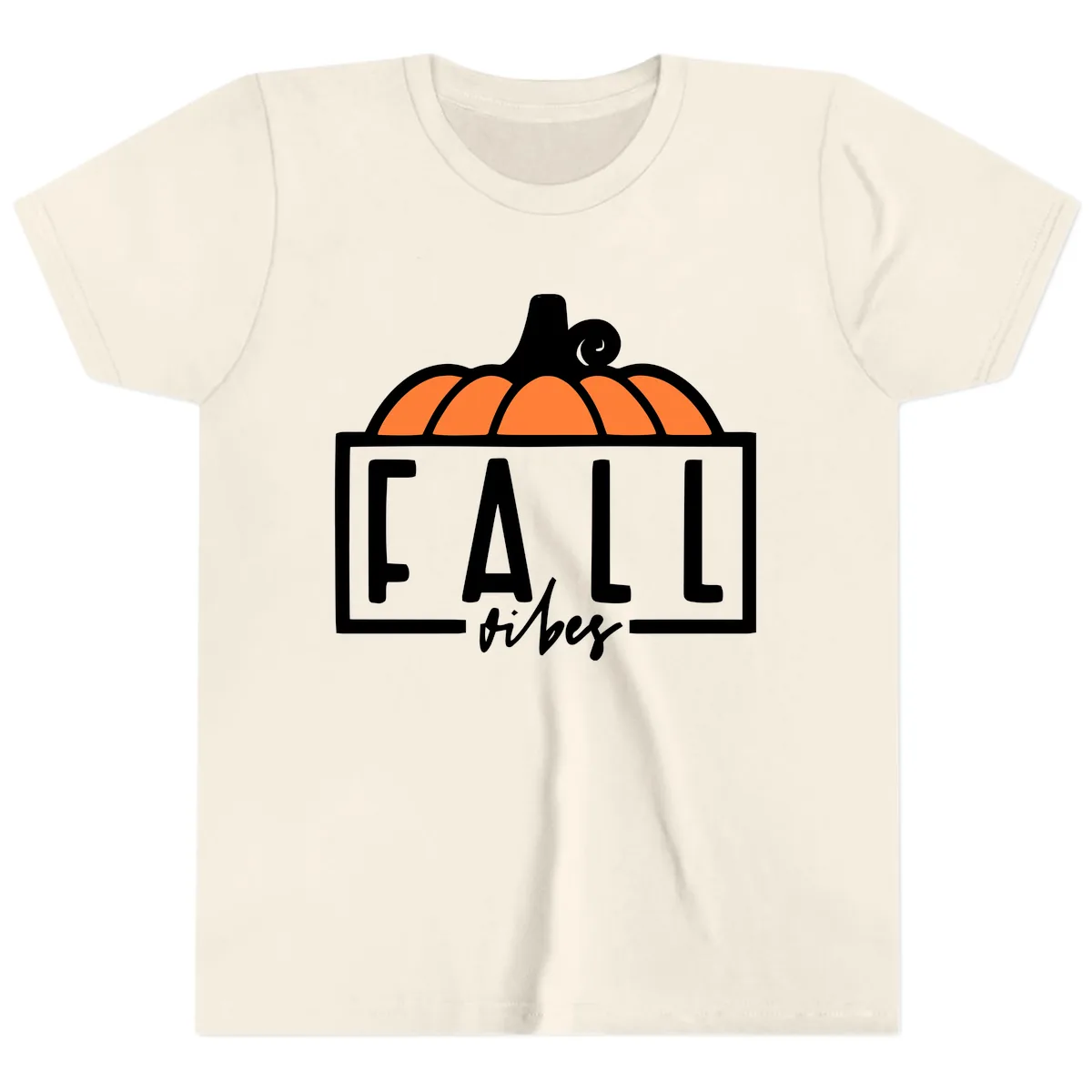 Fall Vibes Pumpkin Typography Youth T-Shirt in Natural
