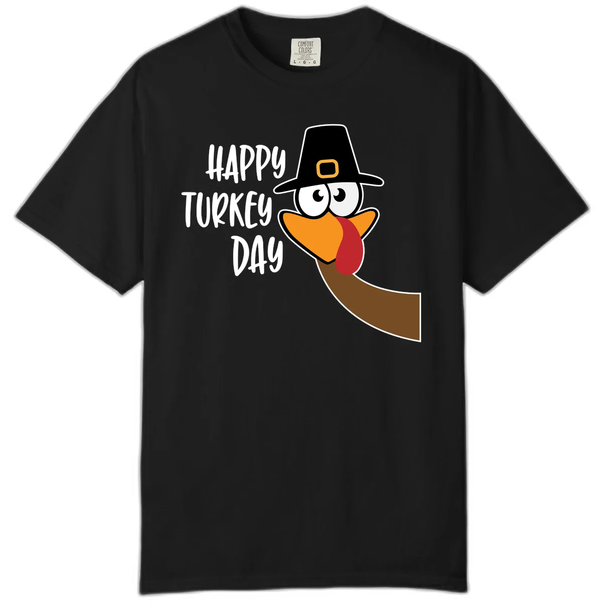 Happy Turkey Day Cartoon Bird Comfort Color in Black