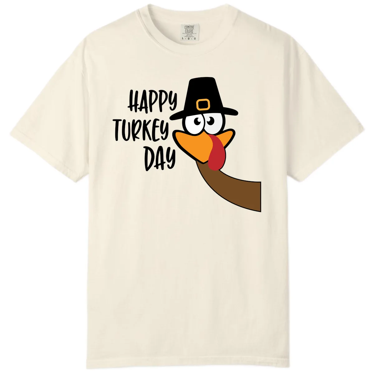 Happy Turkey Day Cartoon Bird Comfort Color in Ivory
