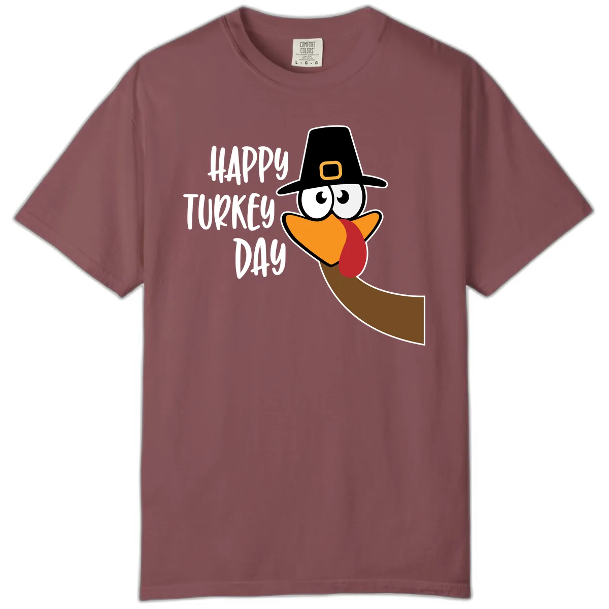 Happy Turkey Day Cartoon Bird Comfort Color in Brick