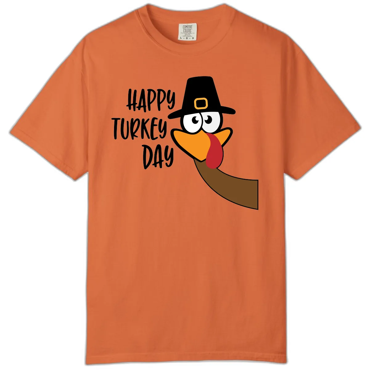 Happy Turkey Day Cartoon Bird Comfort Color in Burnt Orange