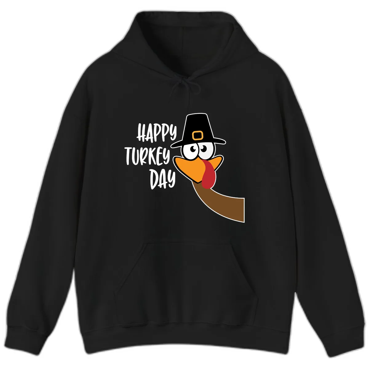 Happy Turkey Day Cartoon Bird Hoodie in Black