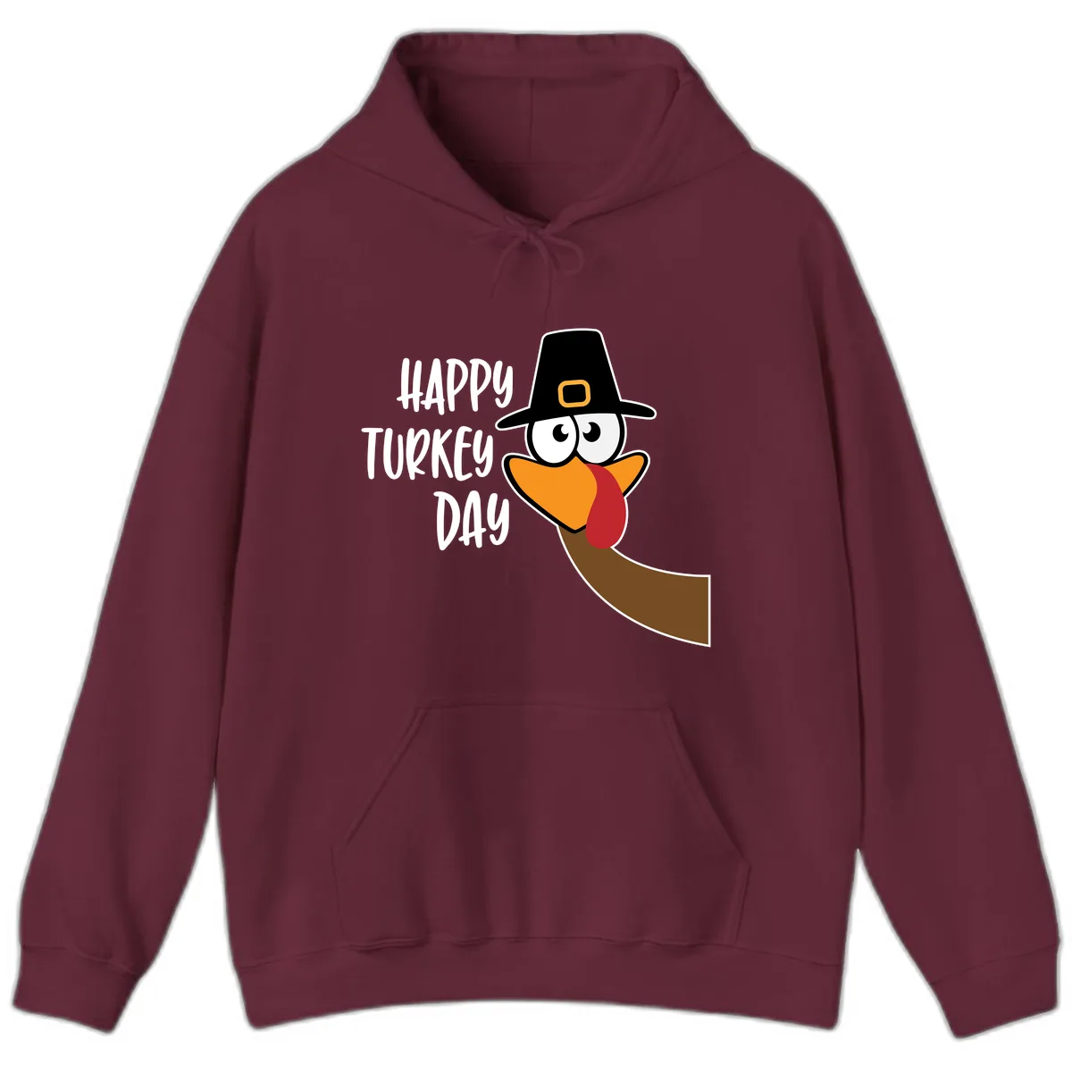 Happy Turkey Day Cartoon Bird Hoodie in Maroon