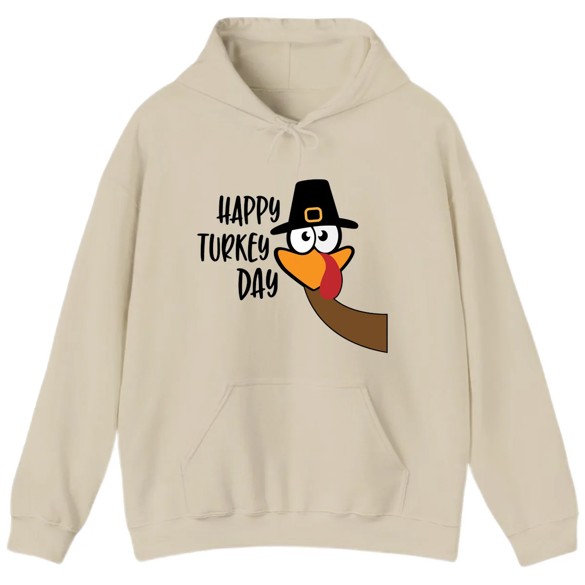 Happy Turkey Day Cartoon Bird Hoodie in Sand