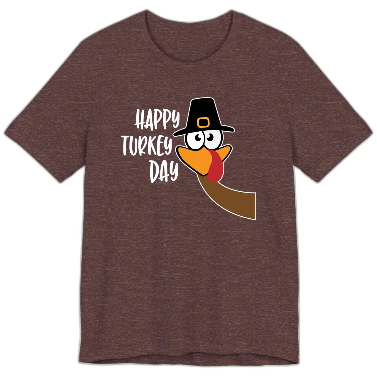 Happy Turkey Day Cartoon Bird Premium T-Shirt in Heather Maroon