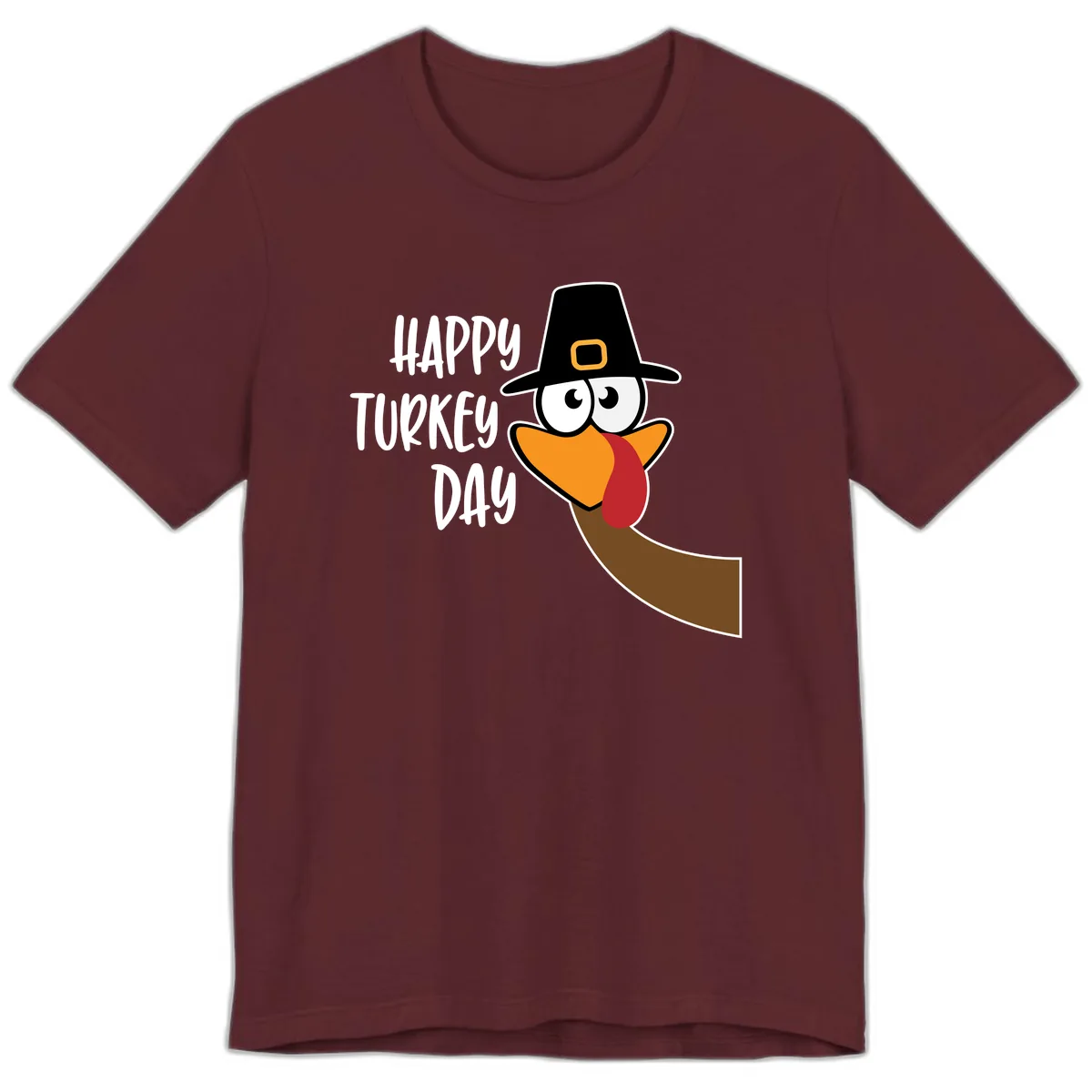 Happy Turkey Day Cartoon Bird Premium T-Shirt in Maroon