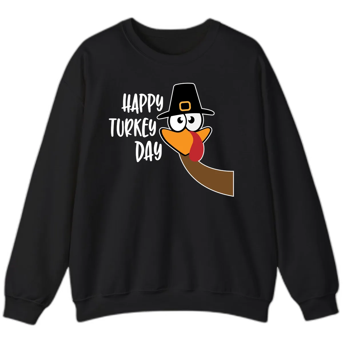 Happy Turkey Day Cartoon Bird Sweatshirt in Black
