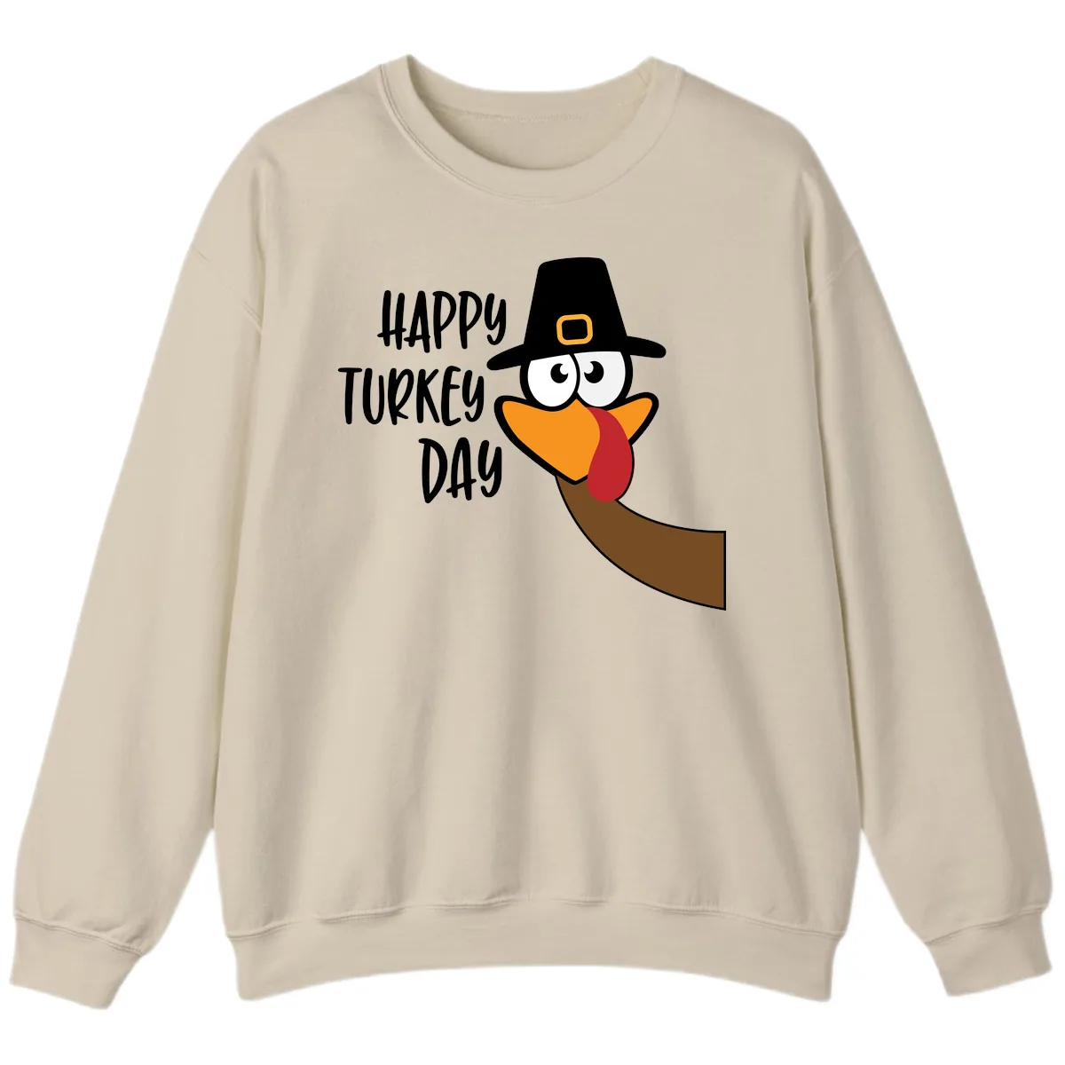 Happy Turkey Day Cartoon Bird Sweatshirt in Sand