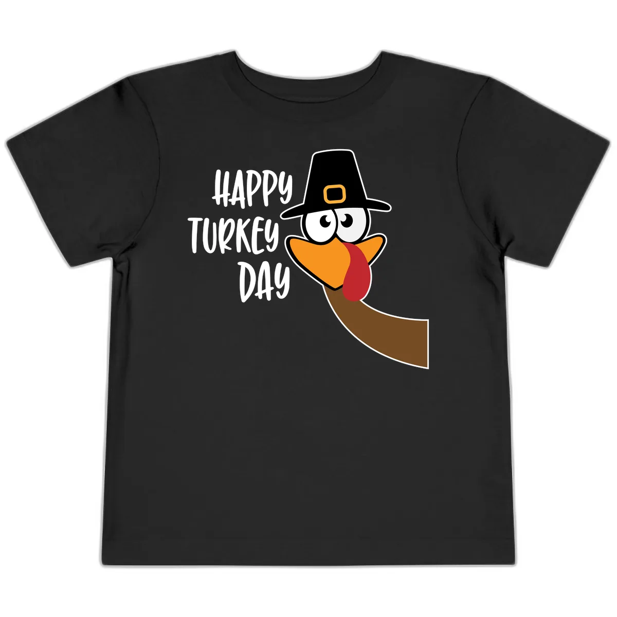Happy Turkey Day Cartoon Bird Toddler T-Shirt in Black