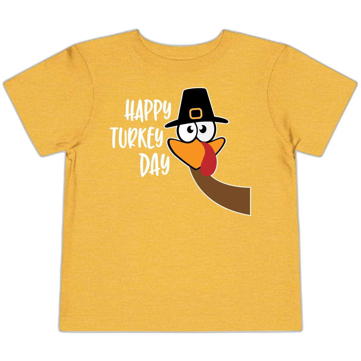 Happy Turkey Day Cartoon Bird Toddler T-Shirt in Heather Yellow Gold