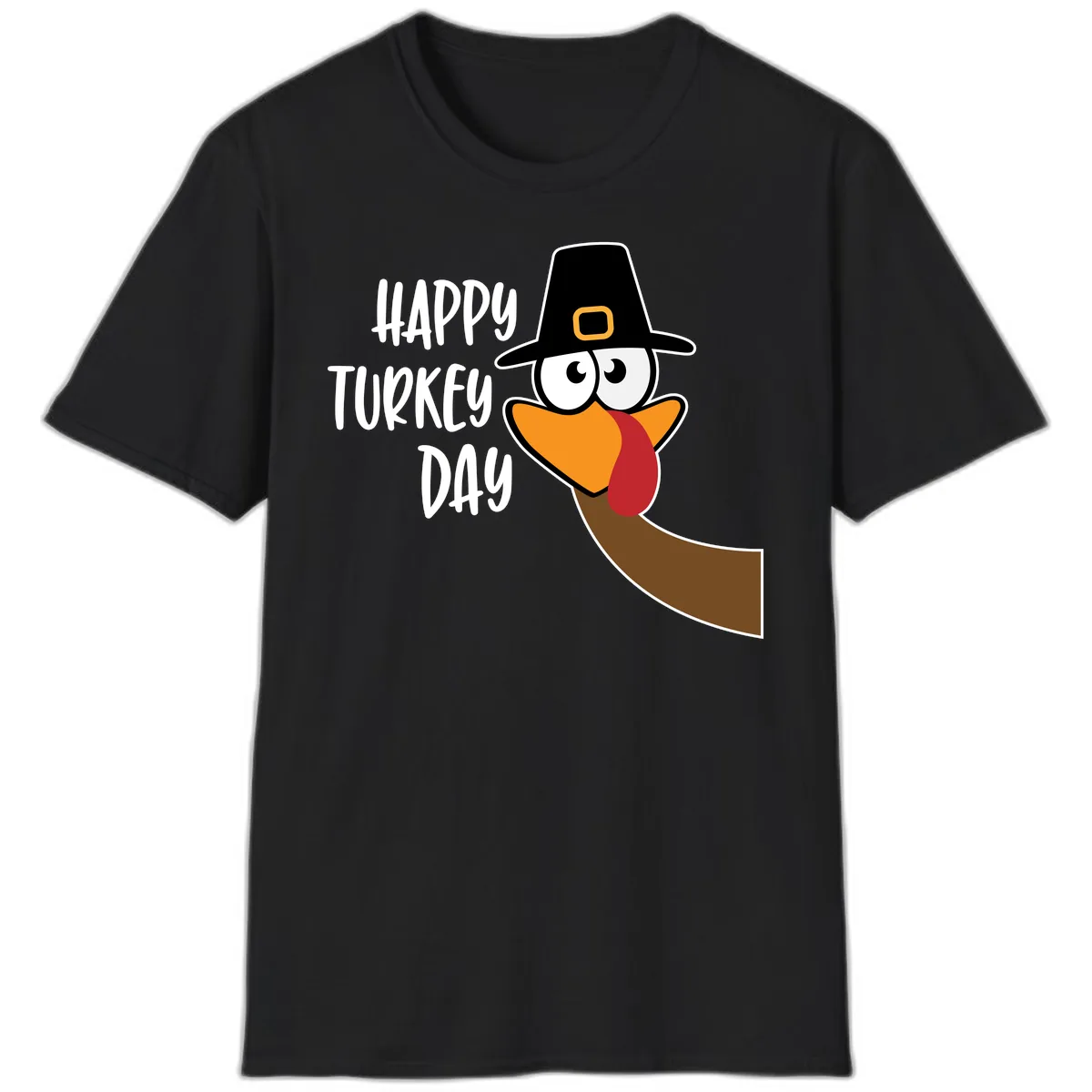 Happy Turkey Day Cartoon Bird T-Shirt in Black