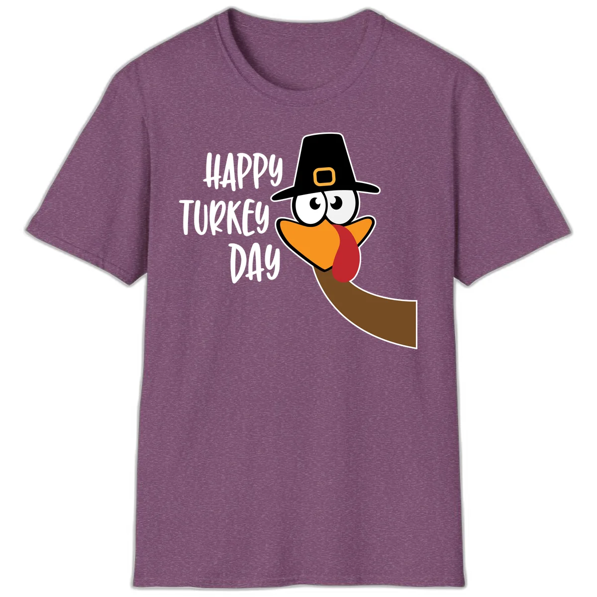 Happy Turkey Day Cartoon Bird T-Shirt in Heather Maroon