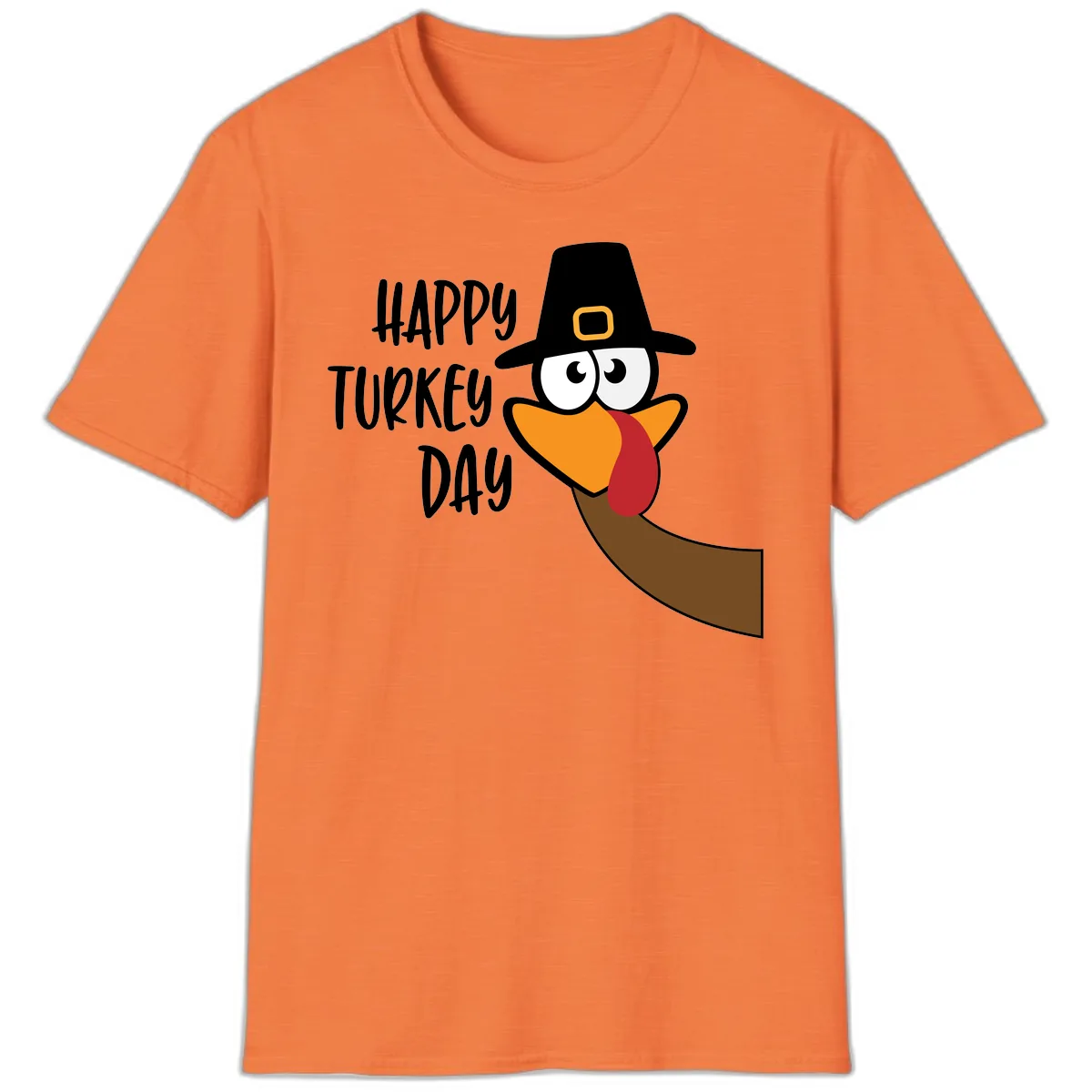 Happy Turkey Day Cartoon Bird T-Shirt in Heather Orange