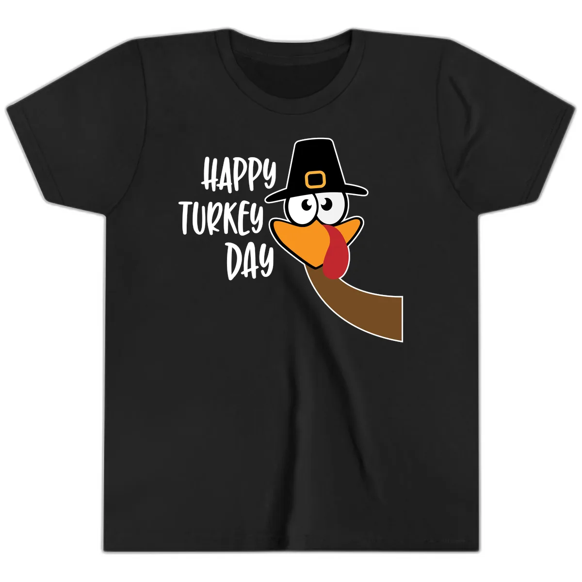 Happy Turkey Day Cartoon Bird Youth T-Shirt in Black