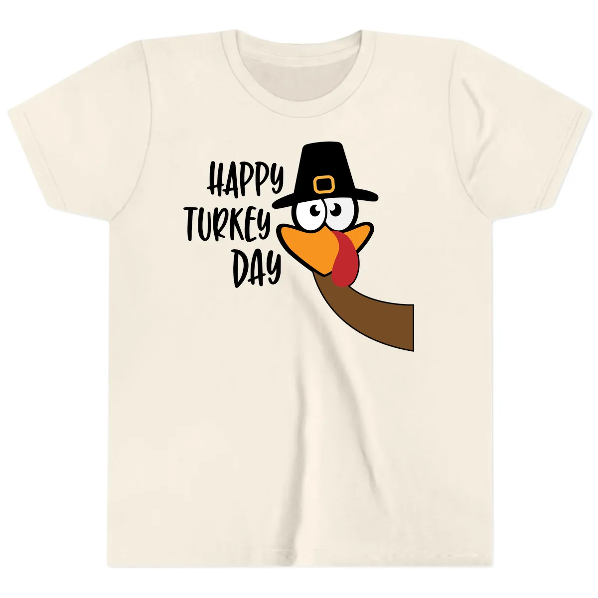 Happy Turkey Day Cartoon Bird Youth T-Shirt in Natural