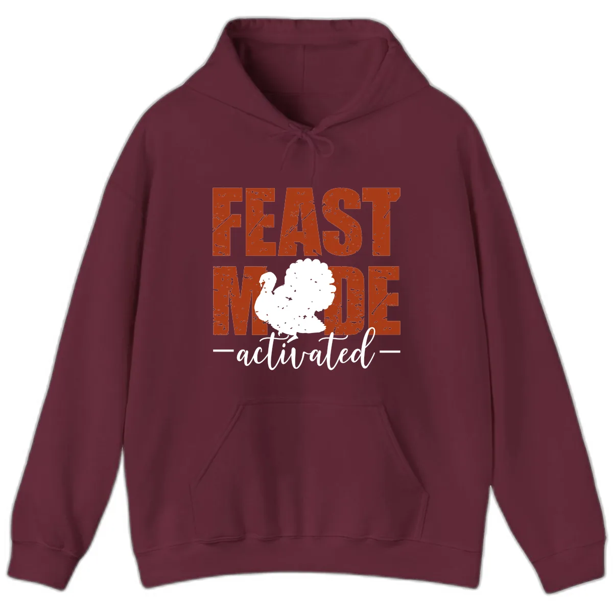 Feast Mode Activated Turkey Design Hoodie in Maroon
