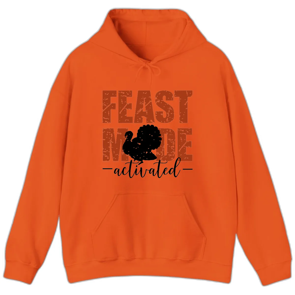 Feast Mode Activated Turkey Design Hoodie in Orange