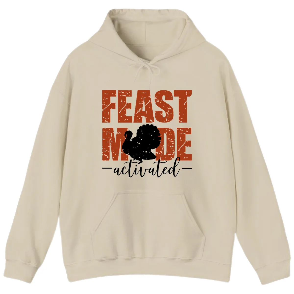 Feast Mode Activated Turkey Design Hoodie in Sand