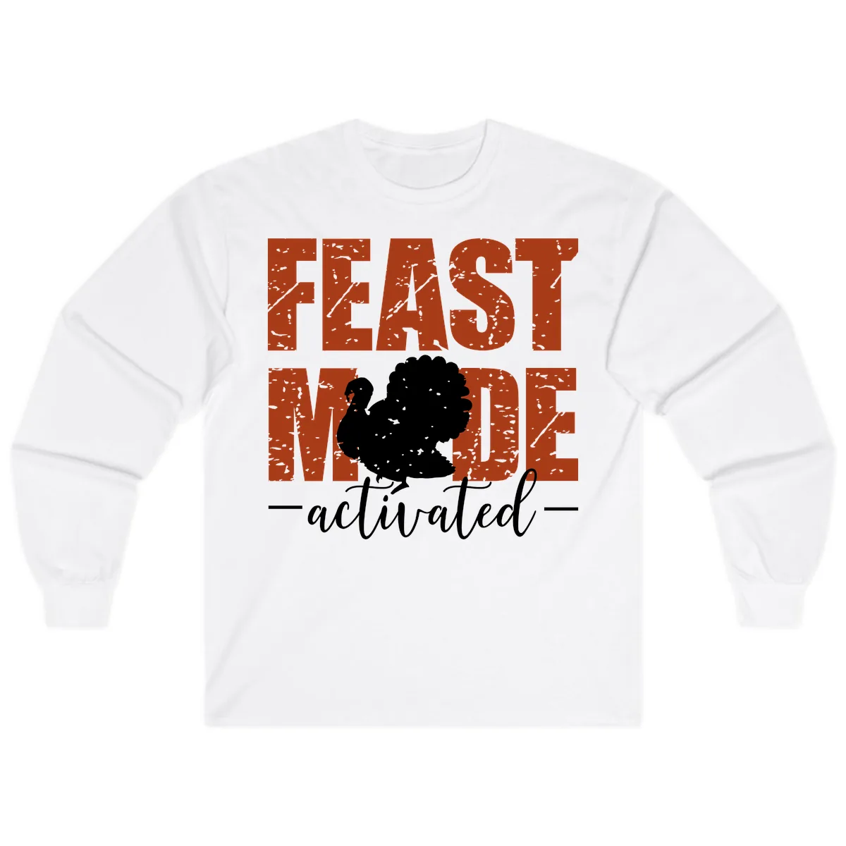 Feast Mode Activated Turkey Design Long Sleeve in White