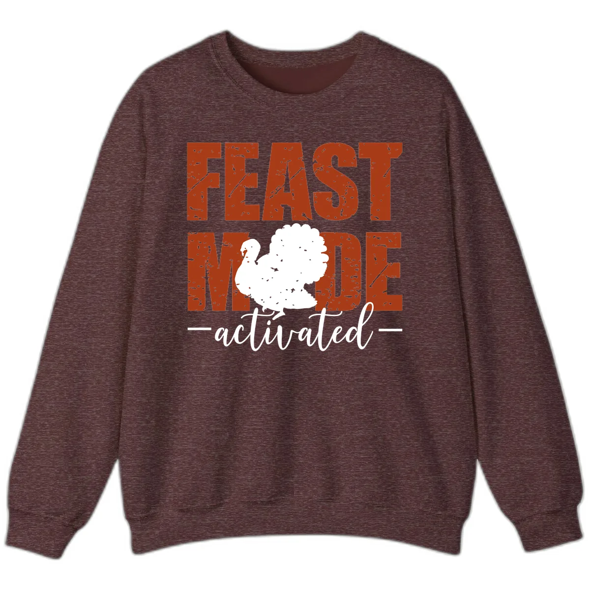 Feast Mode Activated Turkey Design Sweatshirt in Heather Sport Dark Maroon