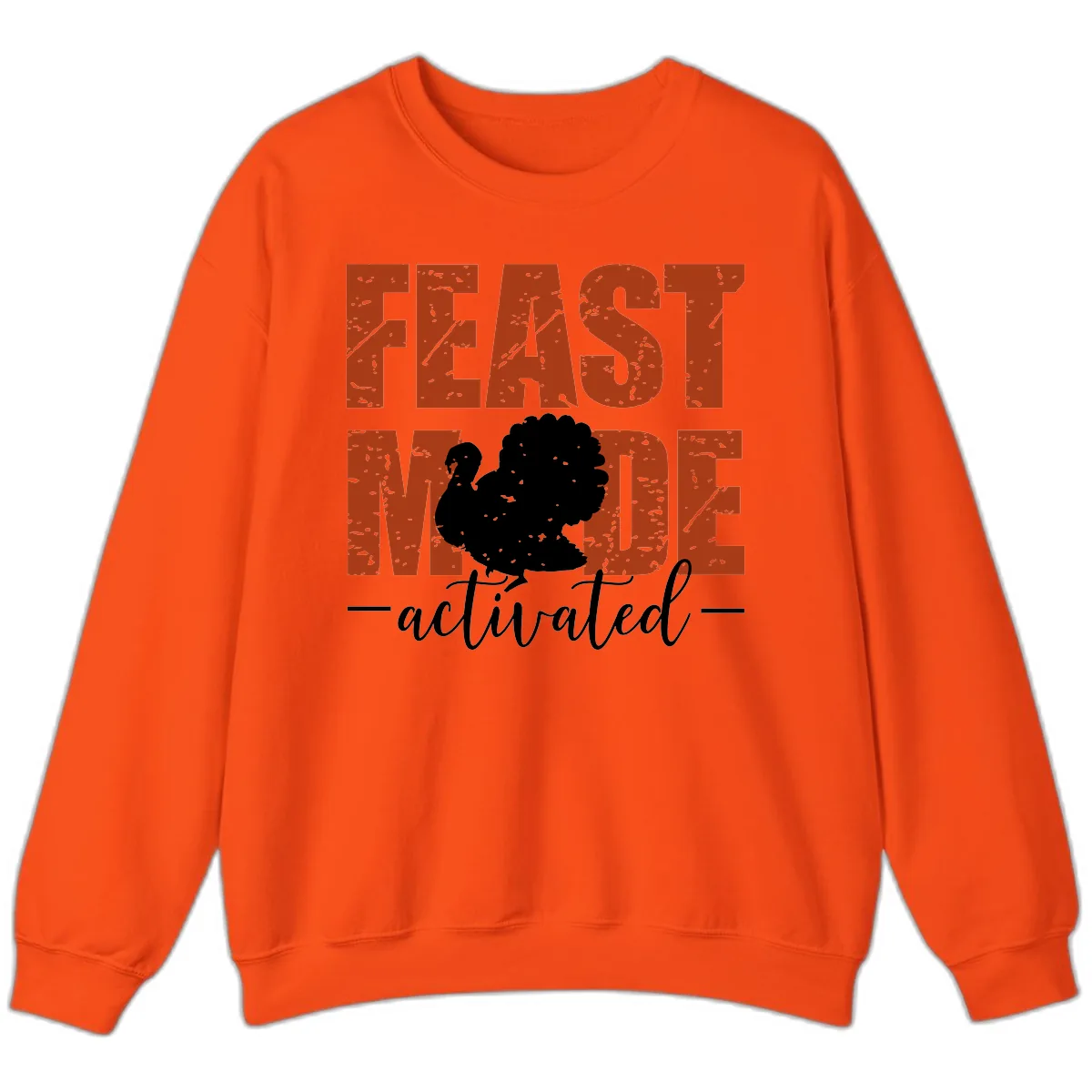 Feast Mode Activated Turkey Design Sweatshirt in Orange