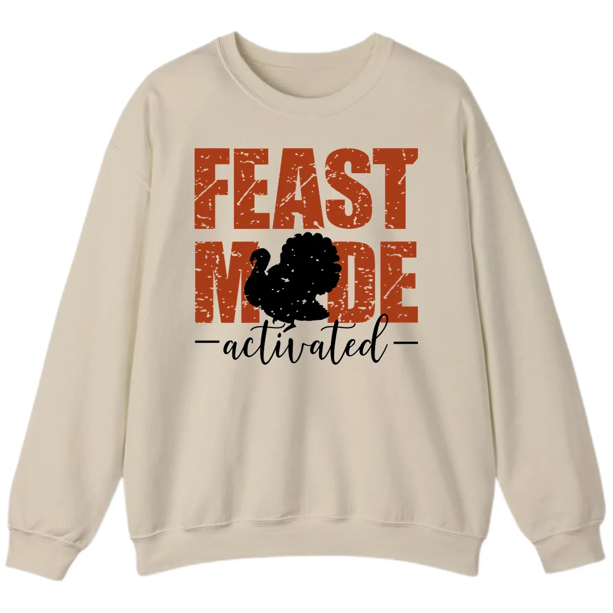 Feast Mode Activated Turkey Design Sweatshirt in Sand