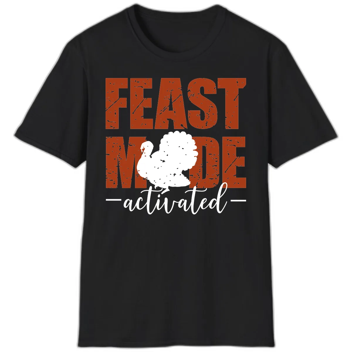 Feast Mode Activated Turkey Design T-Shirt in Black