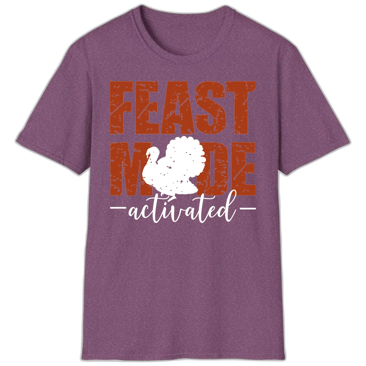 Feast Mode Activated Turkey Design T-Shirt in Heather Maroon
