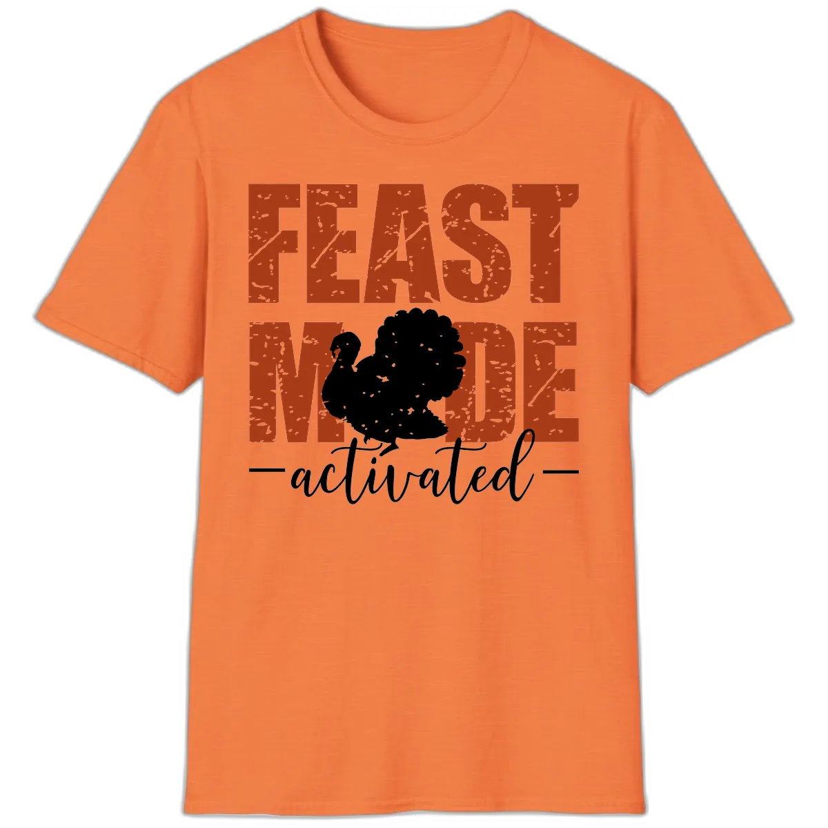 Feast Mode Activated Turkey Design T-Shirt in Heather Orange